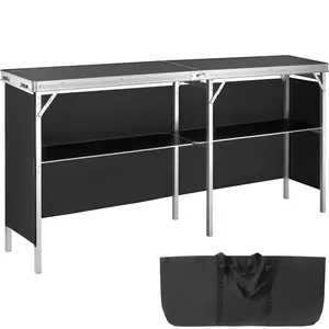 VEVOR Extra Long Folding Portable Bar Table - Tradeshow Podium Table for Indoor, Outdoor, Party, Picnic, Exhibition, Includes Carrying Case, Storage Shelf and  Black Skirt, 77.95" x 15.16" x 34.65"