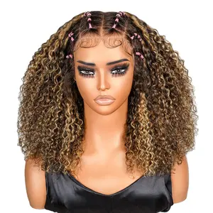 SuperNova #P4/27 Curly 13x6 Lace Front Human Hair Wig – Soft Bouncy Curls with Pink Braided Highlights for a Natural, Trendy Look 16inch