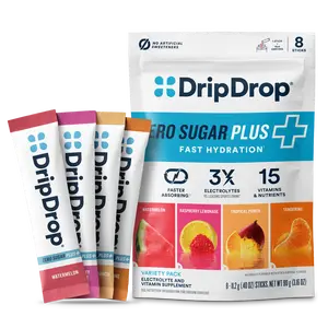 DripDrop Zero Sugar Plus, Watermelon, Tangerine, Tropical Punch, Raspberry Lemonade, 16 oz sticks, 8 count