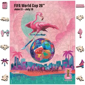 FIFA World Cup 2026 City Puzzle Miami Poster - Wooden Puzzle for Adult, 200 Pieces Unique Shape Puzzle, 5MM Thick, Creative Collectible Gift for Fans, Officially Licensed Product, 9.3x11.8''