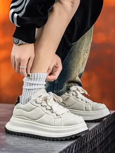 Unisex Soft-Rebound Platform Shoes: Puffy Upper, Serrated Non-Slip Sole For Daily Casual/Commute