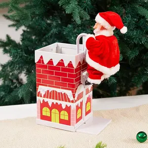 Santa Climbing Down the Chimney, Electric Singing Santa Climbing Down the Chimney Musical Desktop Ornament, Dancing Figurine, Christmas Home Decor