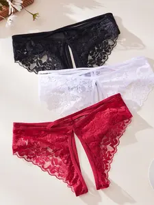 Women's Lace Low Waist Fit Panties, Breathable Seamless Design, Open Crotch Comfort, Perfect Valentine's Day Gift, Pack of 3