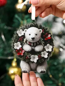 Personalized Polar Bear Wreath Pattern Acrylic, Christmas Tree Decoration, Decor Home, 2D Flat