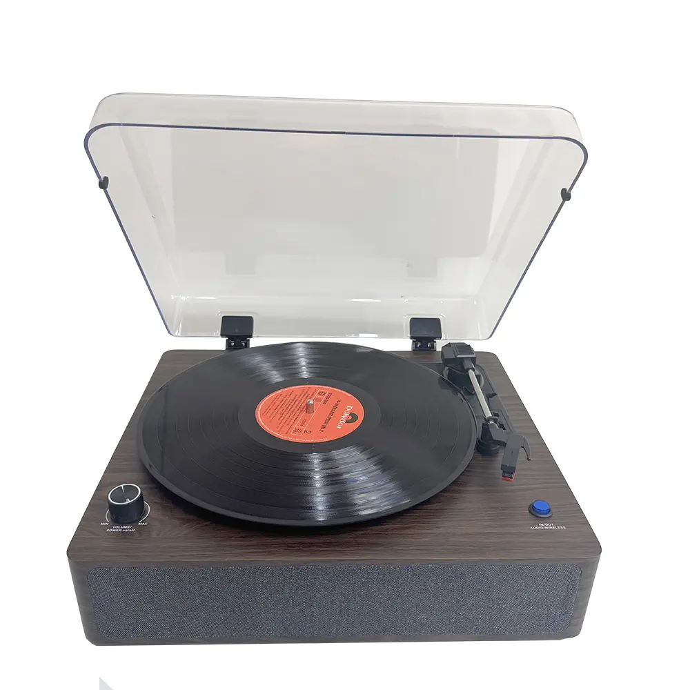 Vintage Walnut Turntable with Black Vinyl Compatibility, Wireless Audio, Built-in Stereo Speakers, 3-Speed Play - Ideal Holiday Gift for Music Lovers