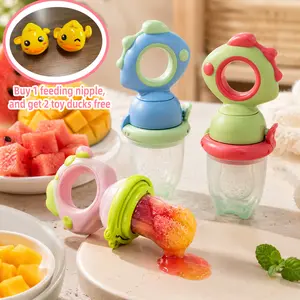 Designed specifically for teething infants and toddlers, this silicone fruit feeder is a squeeze-style, BPA-free self-feeding teething toy in the shape of a dinosaur. It is easy to clean and sterilize, helps with safe weaning, and comes with a free gift.