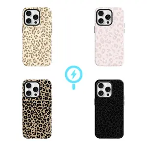Insane Leopard Print MagSafe Compatible Splicing Shockproof Phone 2-in-1 Hard PC + Soft Silicone Dual Layer Cover Elegant Retro Style Anti-Slip Anti-Yellowing Protective Case For iPhone