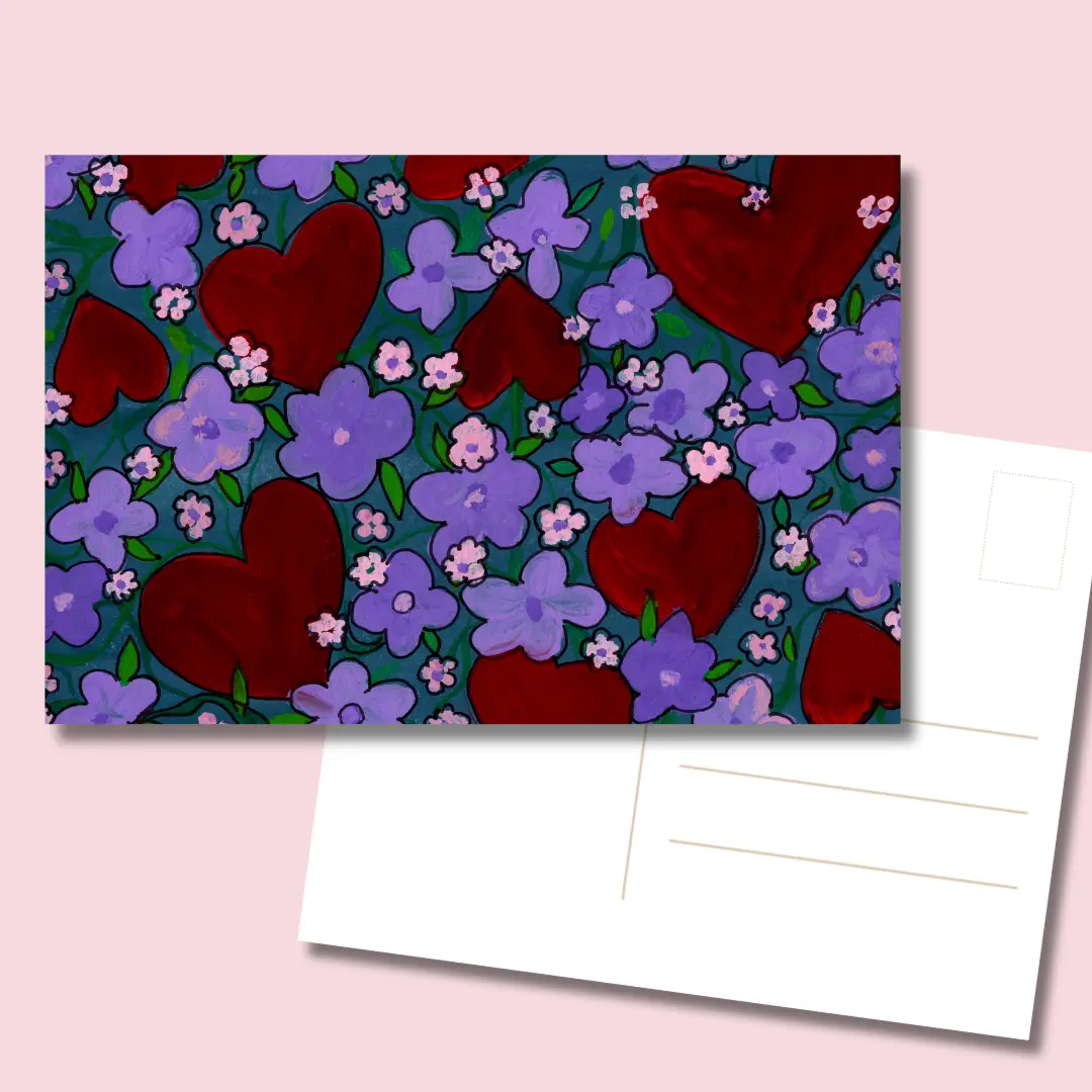 Hearts and Flowers Postcard 4x6 – Premium, Beautiful Design