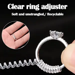 Transparent Coil Ring Adjusters (4 Counts/Set) | Fashionable Invisible Ring Protectors - Universal Ring Size Reducer for chubby fingers Bracelets Jewelry sizer adjuster ring adjustment tool resized ring fit any  adjustable size ring