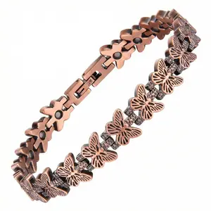 Copper Bracelets for Women, 99.99% Pure Copper Magnetic Bracelets with 3500 Gauss Neodymium Magnets with Adjustable Free Sizing Tool & Jewelry Box, Butterfly Pattern