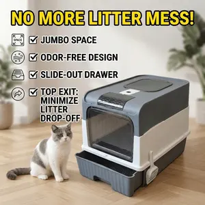 Extra Large Enclosed Cat Litter Box with Easy-Clean Drawer ✨ Odor Control & Anti-Splashing | Free Scoop Included