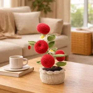 Handmade Crochet Lucky Plant Pot, Decorative Desktop Decoration Office Decor, Birthday Gift Moving Gift, Warm Gift for Friends Classmates Family