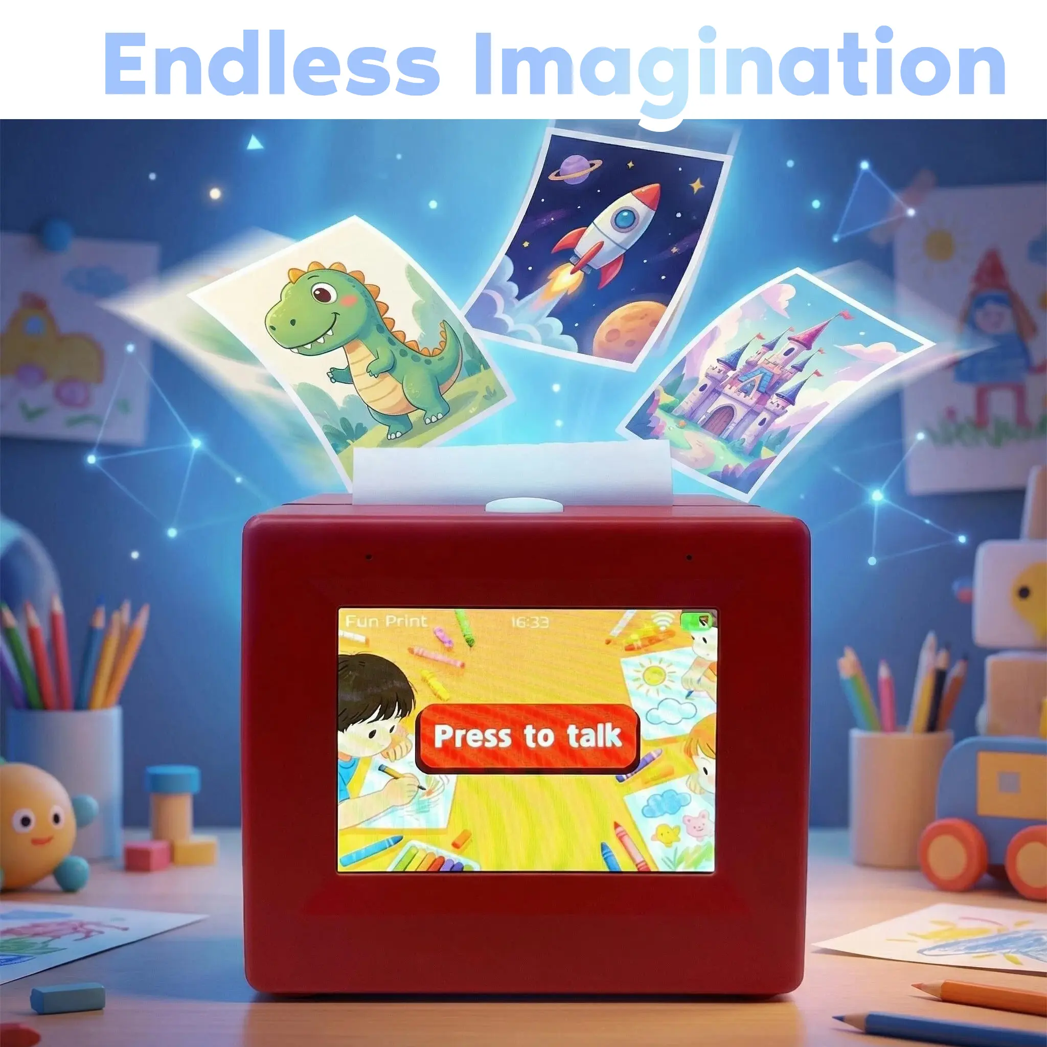 Kids AI Voice Coloring Printer, Voice Control Print, Outline Patterns for Coloring,Rechargeable & Portable,Perfect Children Gift for Birthday/Children’s Day/Classmates, Keep Kids Away from Screens, Foster Creativity & Hands-On Ability, Kids Toys, Cool Gif