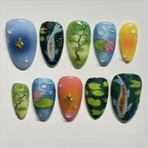 Cute Koi Fish Nail Art Set, Hand-Painted Design, Perfect Gift for Women & Girls, Ideal for Daily Wear, Party, Wedding, Office Use