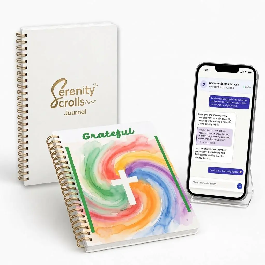 Serenity Scrolls Journal, Christian Prayer Journal with KJV Scripture, Guided Bible Study & Reflection Journal, 6 Mood Sections, Spiral 8.5 x 11, Tabs, Sticker Sheet, AI QR Access
