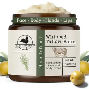 Whipped Grass-Fed Beef Tallow Balm for Face Body Baby - Organic Herb-Infused Natural Moisturizer for Eczema Psoriasis Rosacea Dry Sensitive Skin - Body Butter Lip Balm Vitamins A D E K Non-Comedogenic Ancestral Skincare Handmade Small Batch USA Unscented