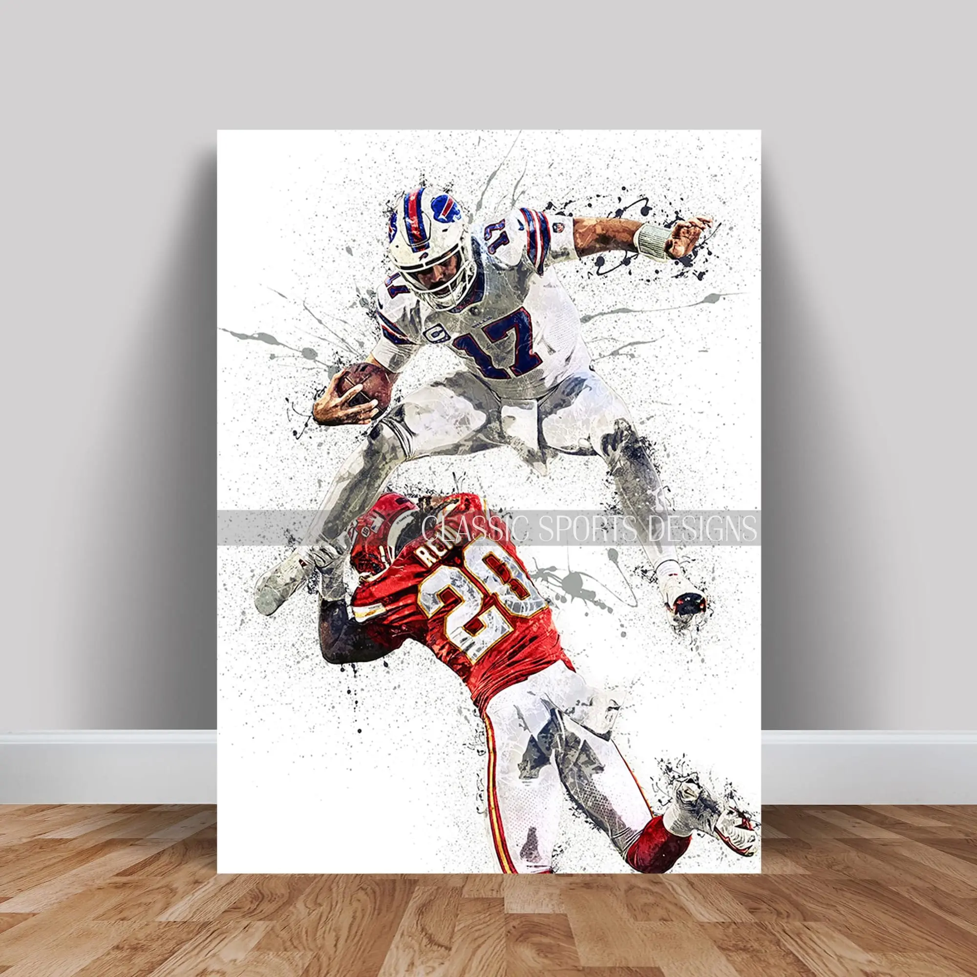 Josh Allen Poster, Buffalo Bills, Hurdles Justin Reid, Wrap, Wall Art Print, Kids Decor, Man Cave Gift, Sports Art, Poster Gifts, Gift For Fan - Unframed