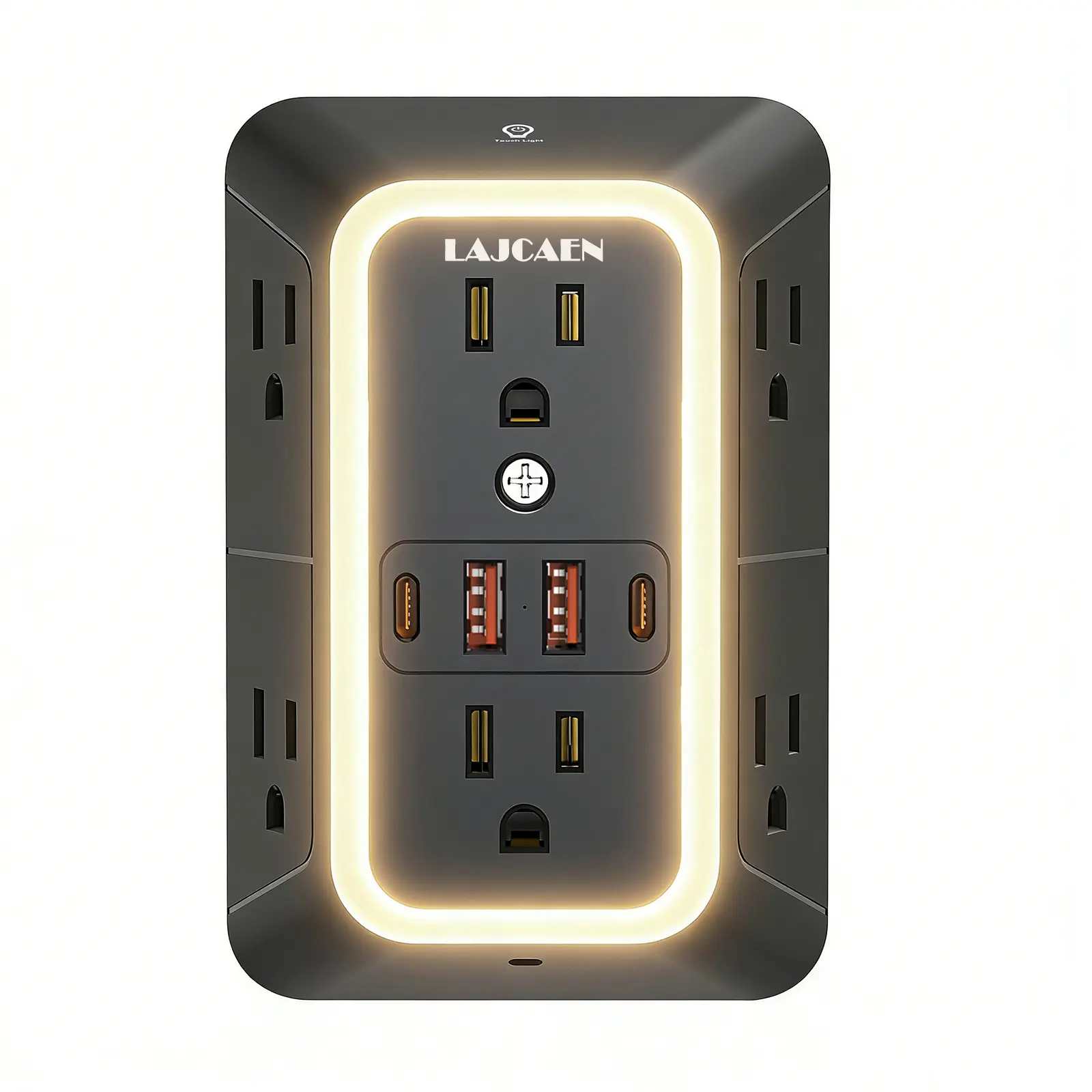 10 In 1 Smart USB Wall Charger Surge Protector with Night Light - Touchable Three Levels Of Light Multi Plug Extender With 6 Widely Outlet Extender &4 USB Charging Ports (2A+2C) 1050J, Multi Function USB Outlet Splitter 3-Sided Surge Protector Multi Plug