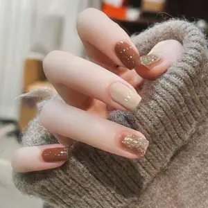 Glossy Glitter Square Fake Nail, 24pcs Removable Artificial Full Cover Press on Nails, Glitter Decorative Nails for Women Girls DIY Manicure, Elegant Fake Nails Kit