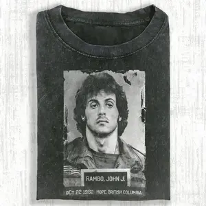 RAMBO FIRST BLOOD Printed Design Unisex Vintage Crew Neck Regular Fit Cotton Fabric Casual Comfort Breathable Short Sleeve Funny T-shirts Fashion Men&Women's Top for Daily Wear