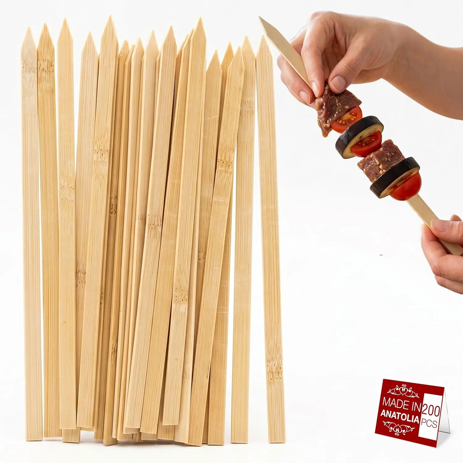 Hakan 9.8” Bamboo BBQ Skewers, Flat Kabob Skewers for Grilling Meat, Vegetables & Fruit, Shish Kebob Food Sticks, Strong Appetizer Sticks for Party & BBQ