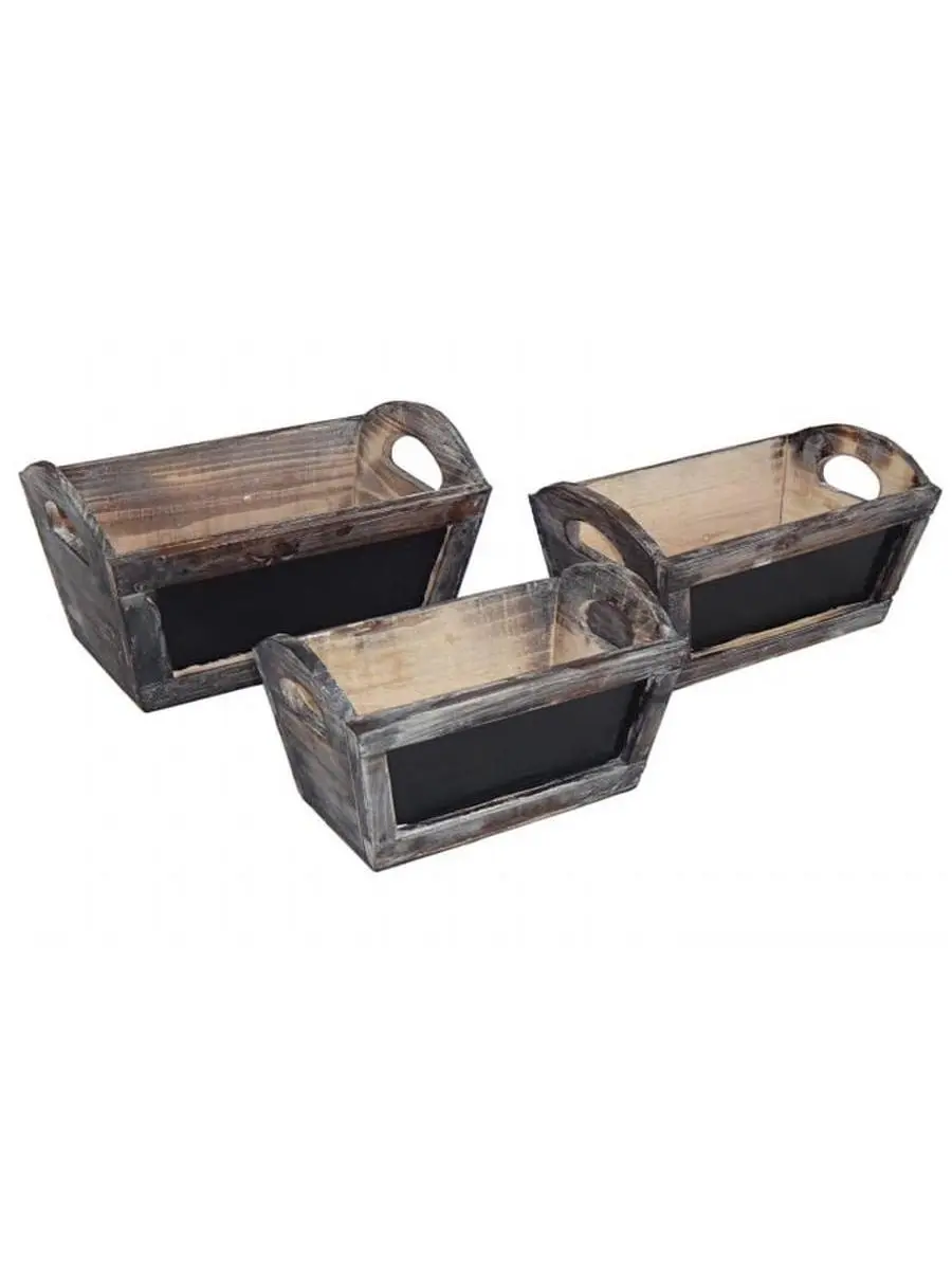 Cheung's FP-3684-3 Gardening Tapered Rectangular Ledge Planters (Set of 3) with Side Handles, Chalkboard Front, Decorative Garden Design