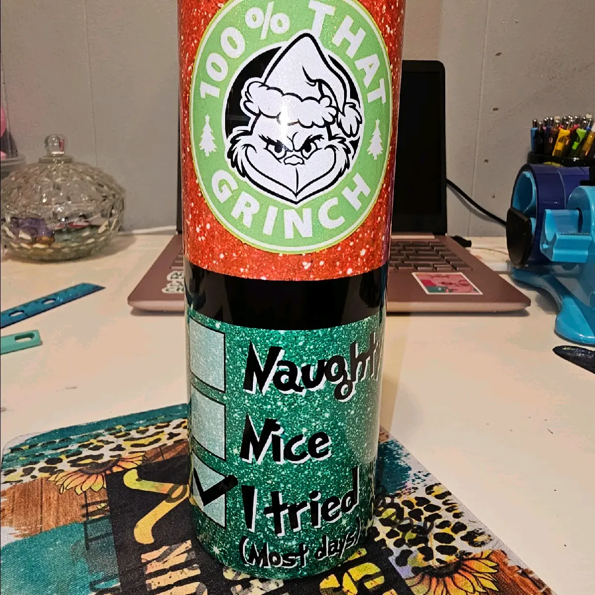 Grinch Merry F***ing Christmas 20oz Glitter Tumbler