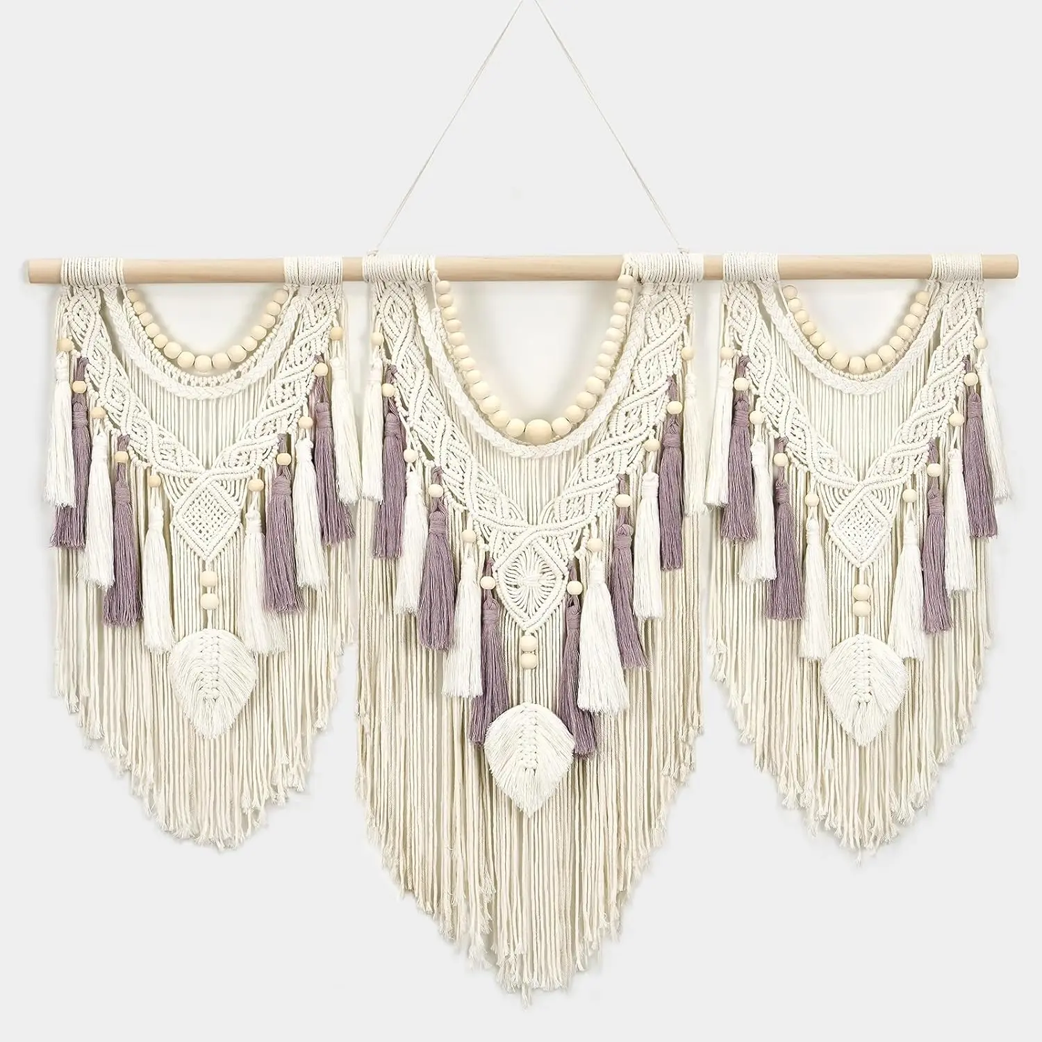 Beaded/Leaf Tassel Large Boho Cotton Wall Hanging Tapestry | Living Room Bedroom Nursery Decor