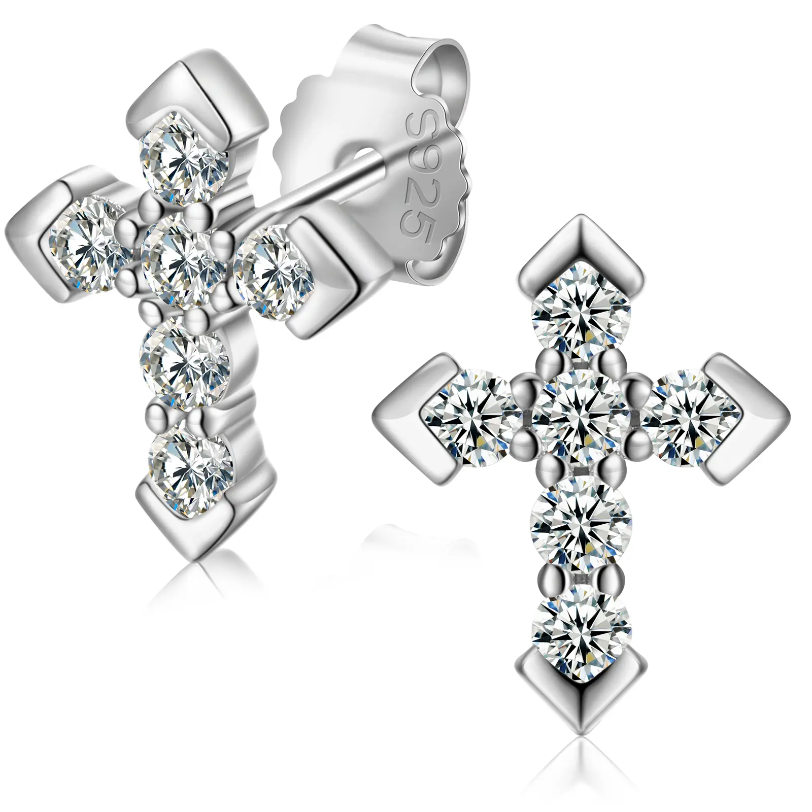UCCIYO S925 Silver Moissanite Studded Cross Earrings for Women & Men, Dainty Square Hypoallergenic Jewelry Gift, Dainty Artificial Gemstone Earrings