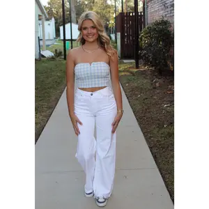 Terry Gingham Strapless Top- Blue/White