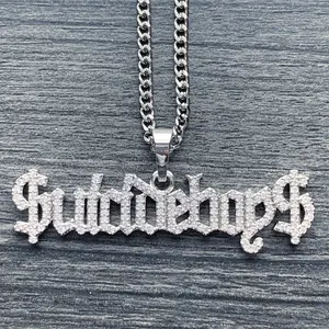 Iced Out $UICIDEBOY$ Necklace 2" Cubic Zirconia Pendant Silver Plated Brass G59 Pendant with Choice of Chain High GREY59 Suicideboys Quality Jewelry Free Gift Included