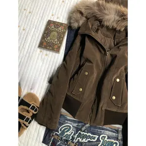 Y2k American Vintage Long Sleeve Hooded Jacket Women Casual Solid Color Faux Fur Collar Coat Retro Zipper 2026