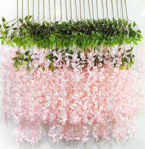 12PCS Artificial Wisteria Flowers, White Dense Artificial Fake Wisteria Vine Ratta Hanging Garland Silk Flowers String for Home Party Wedding Decor (Purple, Pink, White)