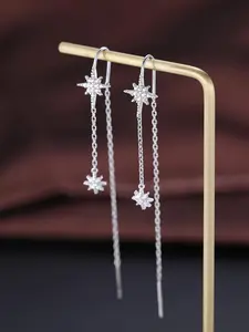 1 pair of 925 sterling silver star earrings suitable for women, long hanging chain earrings, elegant tassel design suitable for any occasion, fashionable jewelry gift creativity