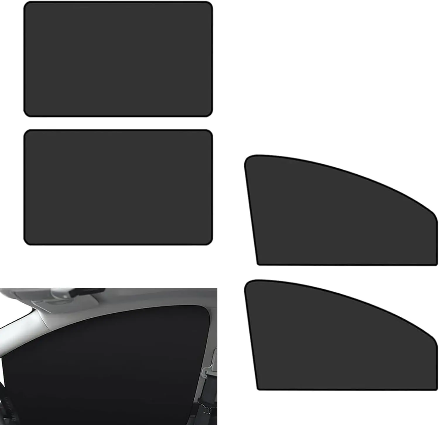 4 PCS Adjustable Opaque Automotive Glass Sunshade Car Window Covers, Heat-Block Privacy Curtains for Pregnant Women, Removable for Cars Trucks SUVs, Camping Compatible (Black),car accessories