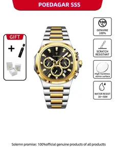 POEDAGAR Fashion Casual Men's Watch Date Chronograph Quartz Movement Waterproof Night Light Luxury Men's Watch Stainless Steel Quartz Men's Watch Water Resistant Watch