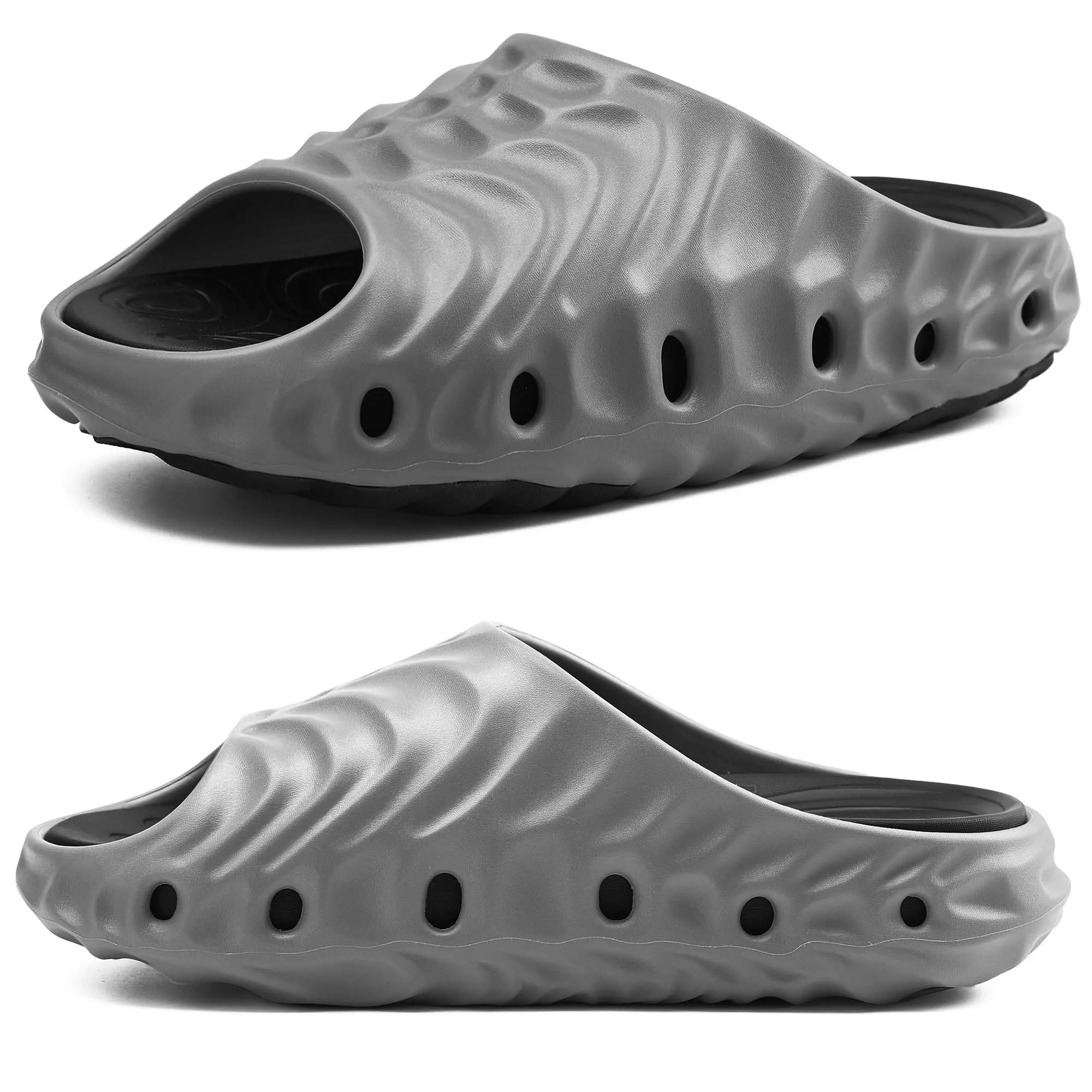 Shoeslocker Men's Athletic Slip-On Recovery Slides - Ergonomic Arch Support Slippers, Removable EVA Cushioned Insole, Non-Slip Beach Slippers, Breathable Ankle Post-Workout Footwear for Basketball (US10-11)