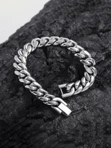 1 ICED CHICS 10MM titanium steel Guba bracelet, Cuban bracelet, hip-hop street style, heavy metal feel, party, band, rock, gift