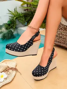 Casual Wedge Heeled Roman Sandals, Polka Dot Thick Sole Waterproof Platform, Comfortable and Stylish Footwear for Everyday Wear