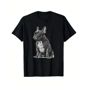 Funny French Bulldog Frenchie Black and White T-Shirt, Suitable for Mens & Womens Outdoor T-Shirt, 100%cotton, S-XXXL