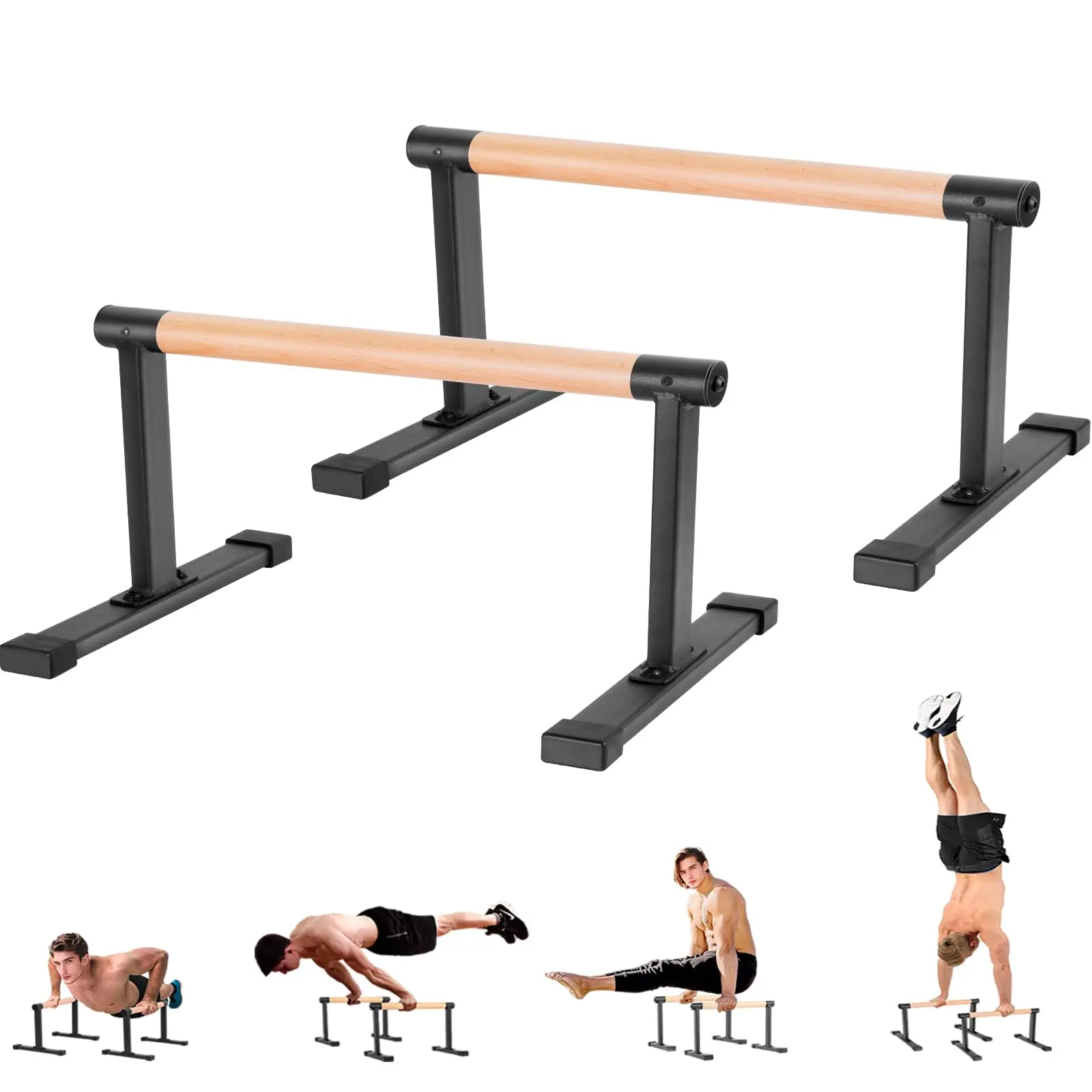 Trlakepreble Wooden Parallel Bars (20"x12") - Thick Beech Handle Calisthenics Equipment, Home Workout Station, Push Up Board, Handstand Trainer, Anti-Slip Mats, 700lbs Capacity, Easy Installation