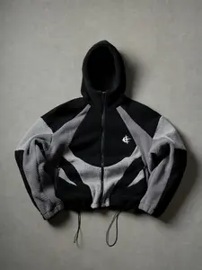 Men's Colorblock Fleece Hoodie with Pockets, American Vintage Y2K Street Style Casual Zipper Pullover, Fall Winter Loose Fit Warm Jacket, Casual Streetwear Hoodie