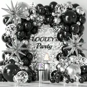 120pcs Silver Black Balloon Arch Garland Set - Exploding Star Foil Balloons and Confetti Balloons for Wedding, Birthday Party, Anniversary, Baptism, Graduation, Disco Party, Holiday Celebration, Room Decoration
