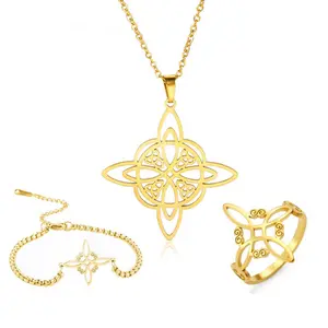 Smooth Finish Hollow Witch Knot Necklace, Bracelet & Ring Set – Unisex Personalized Fashion Jewelry, Anniversary & Mother’s Day Gift