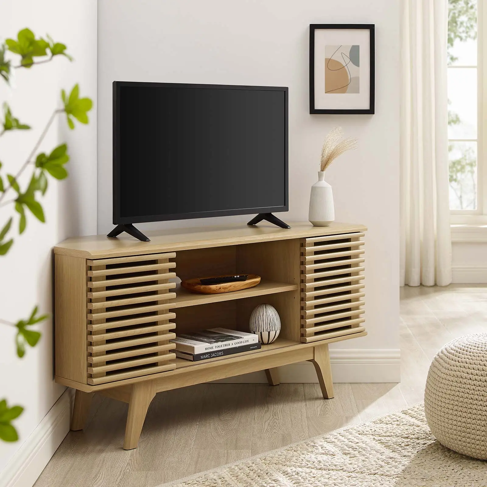 Modway Render 46" Corner TV Stand in Oak