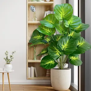 Large Artificial Money Plant, Lifelike Fake Plant, Wide Leaf Decorative Tree, 24 Large Leaves, Tropical Rainforest Style, Suitable for All Seasons, Artificial Faux Plants