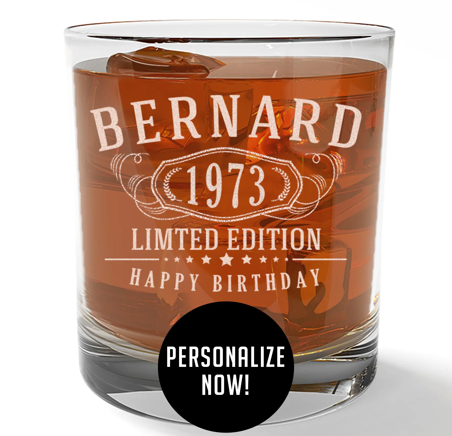 Personalized Etched 11oz Whiskey Glass – Customized Gifts for Men Him, Custom Name Cocktail Cup, Happy 40th Birthday Gift Idea for Dad Father Brother Adult Son, Turning Years Old Bday Party, Bernard