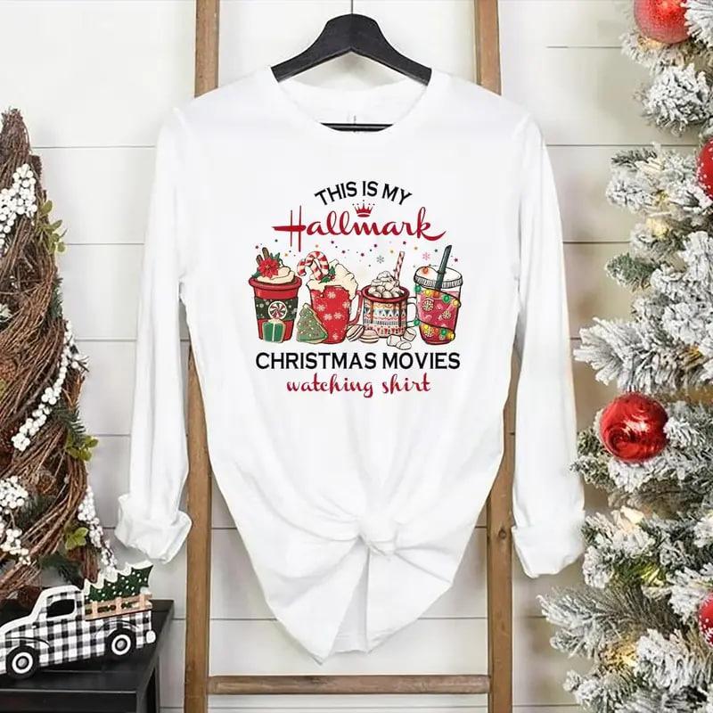 This Is My Christmas Movie Watching Shirt/Sweatshirt – Cute Holiday Spirit Shirt, Cozy Xmas Crewneck for Her, Gift for Christmas Lovers, Festive Movie Night Outfit – HARSIN