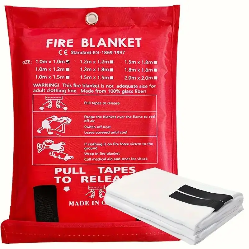 Emergency Fire Blanket, Fiberglass Flame Retardant Safety Blanket for Home, Kitchen, School, Car, BBQ, Office and Warehouse, Portable Emergency Kit, E