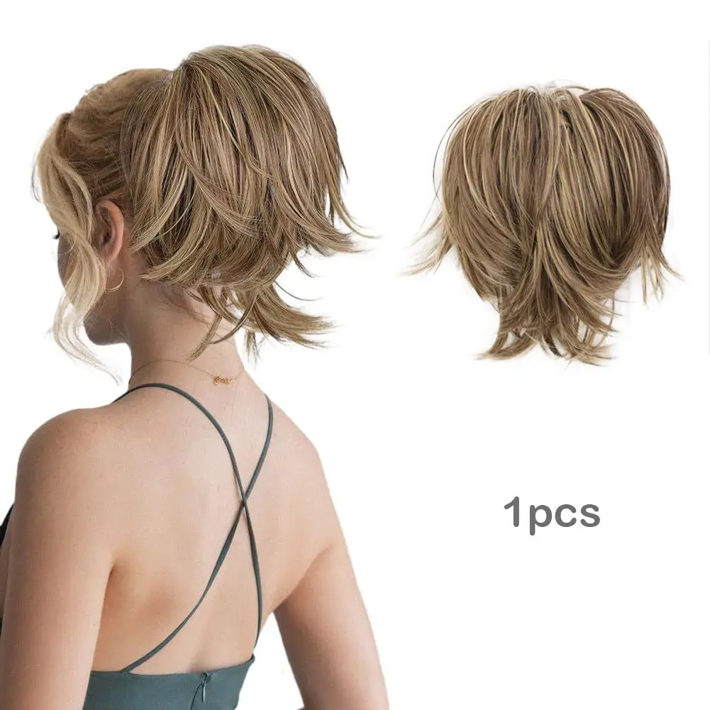 Short Curled Wig with Clip-In Ponytail, Wavy Ponytail Extension, Stylish Hairpiece for Any Skin Tone & Face Shape, Perfect for Everyday Use, Curly Ponytail Extensions